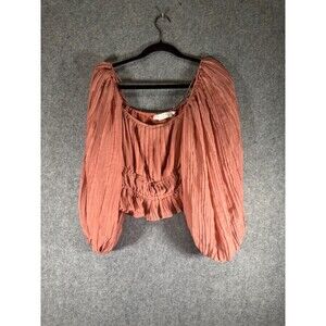 ASTR The Label Top Women XS Smocked Pink‎ Bell Sleeves Long Sleeve Crop Boho